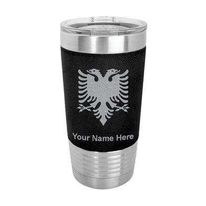 20oz Faux Leather Tumbler Mug, Flag of Albania, Personalized Engraving Included - LaserGram Custom Engraved Gifts