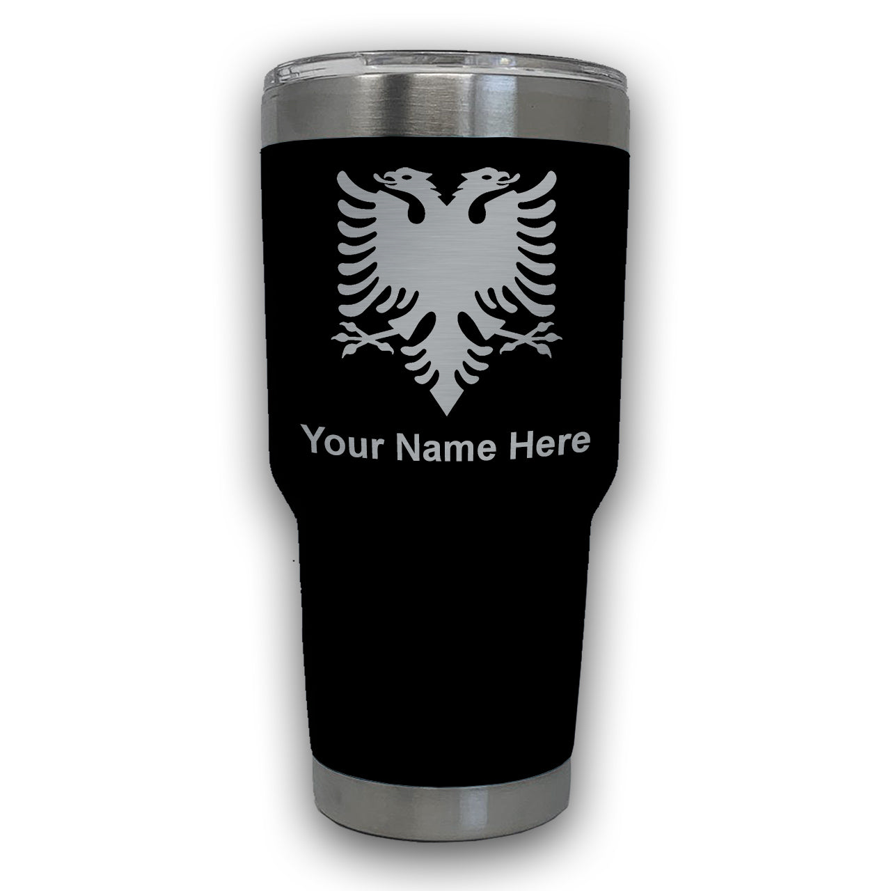 LaserGram 30oz Tumbler Mug, Flag of Albania, Personalized Engraving Included