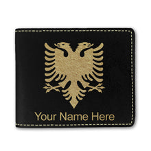 Load image into Gallery viewer, Faux Leather Bi-Fold Wallet, Flag of Albania, Personalized Engraving Included
