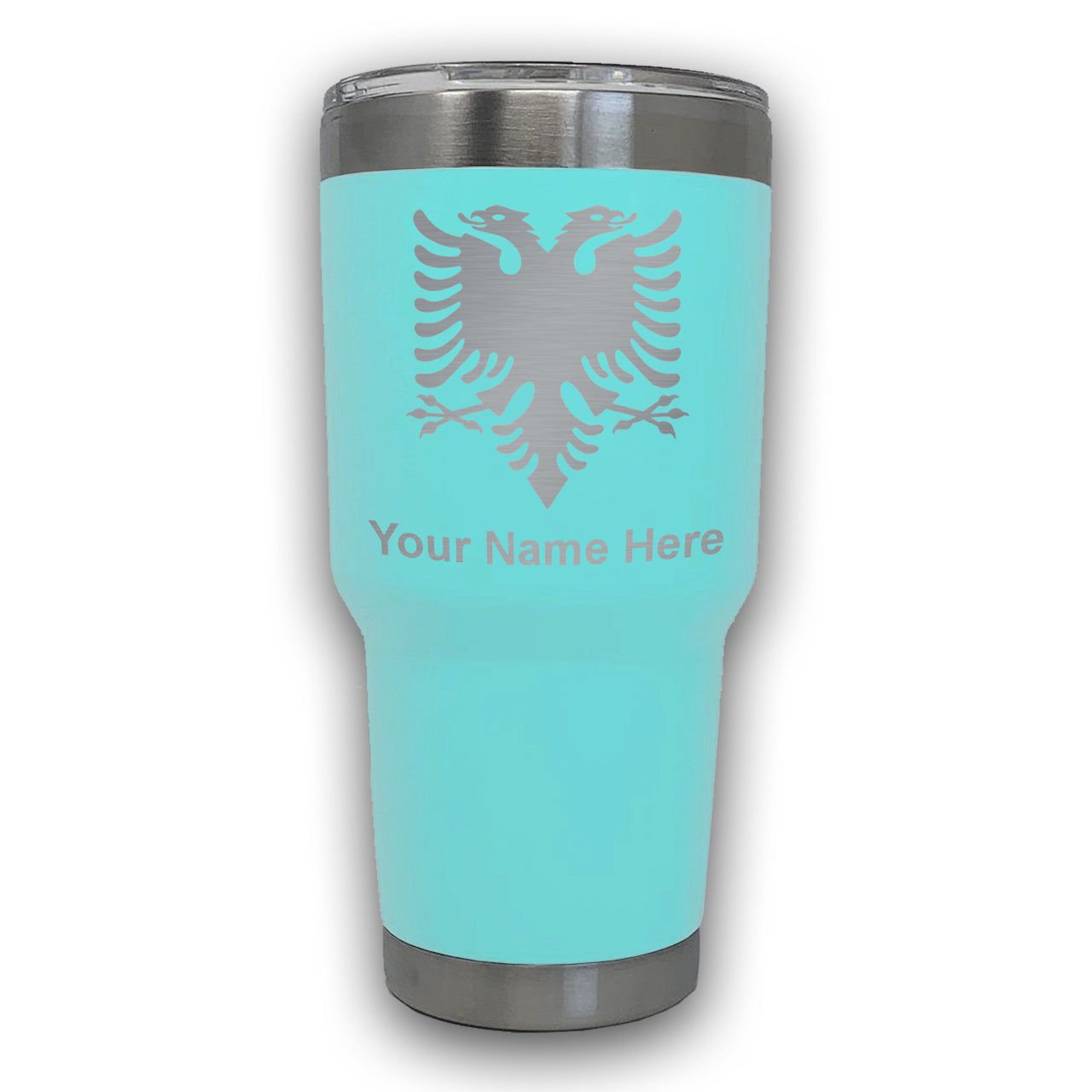 LaserGram 30oz Tumbler Mug, Flag of Albania, Personalized Engraving Included