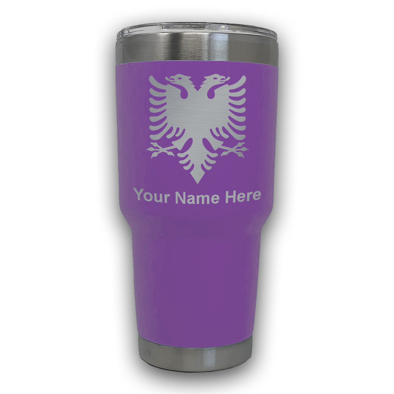 LaserGram 30oz Tumbler Mug, Flag of Albania, Personalized Engraving Included