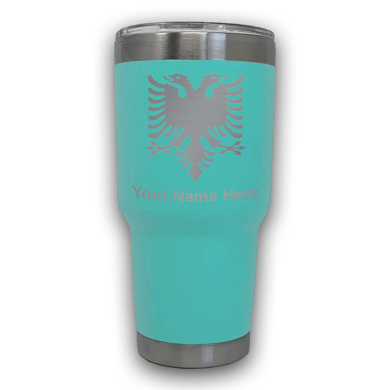 LaserGram 30oz Tumbler Mug, Flag of Albania, Personalized Engraving Included