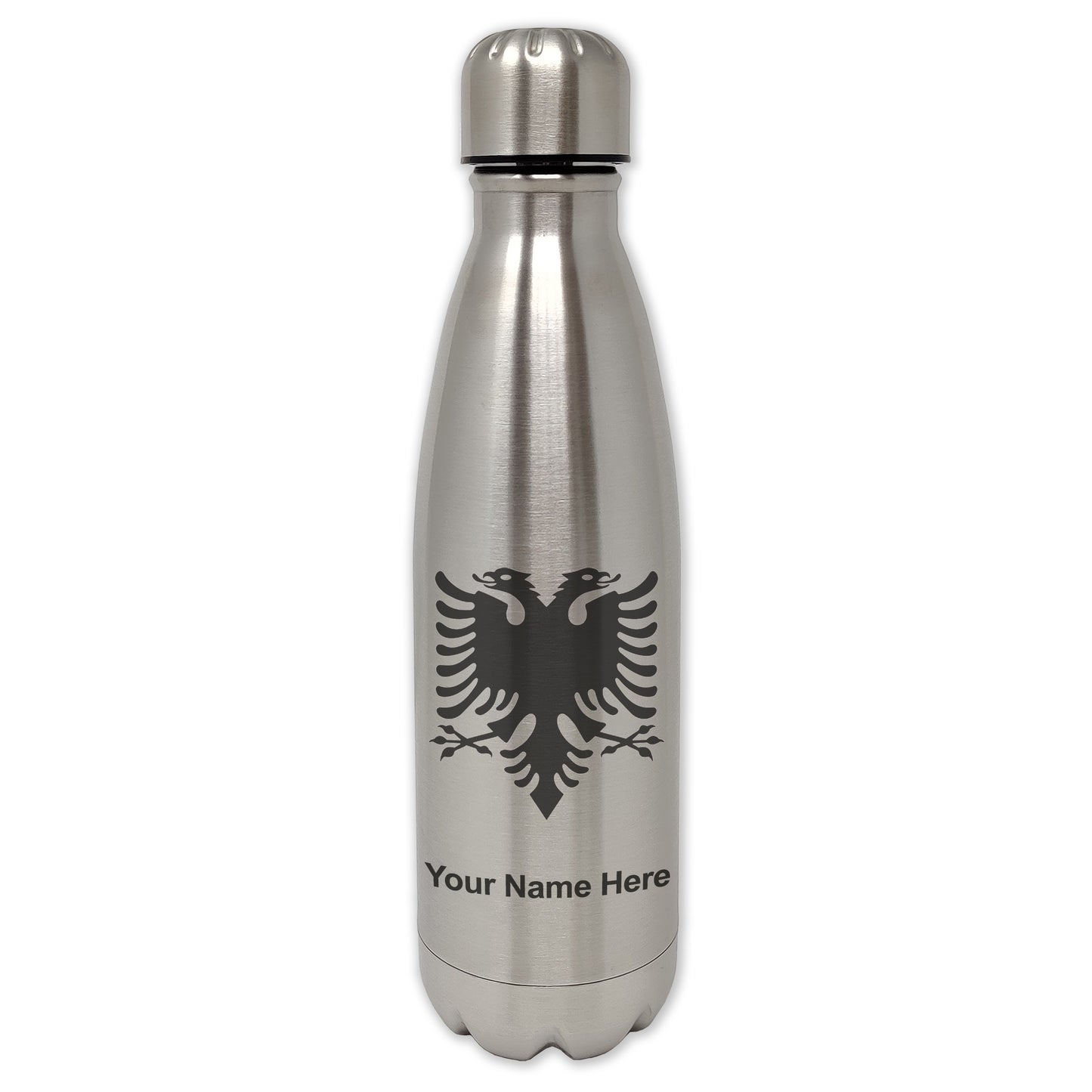 LaserGram Single Wall Water Bottle, Flag of Albania, Personalized Engraving Included