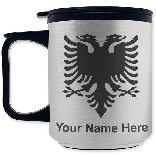 Coffee Travel Mug, Flag of Albania, Personalized Engraving Included