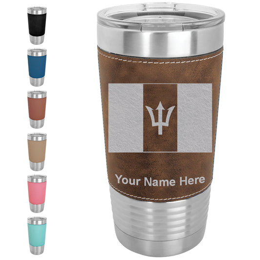 20oz Faux Leather Tumbler Mug, Flag of Barbados, Personalized Engraving Included - LaserGram Custom Engraved Gifts