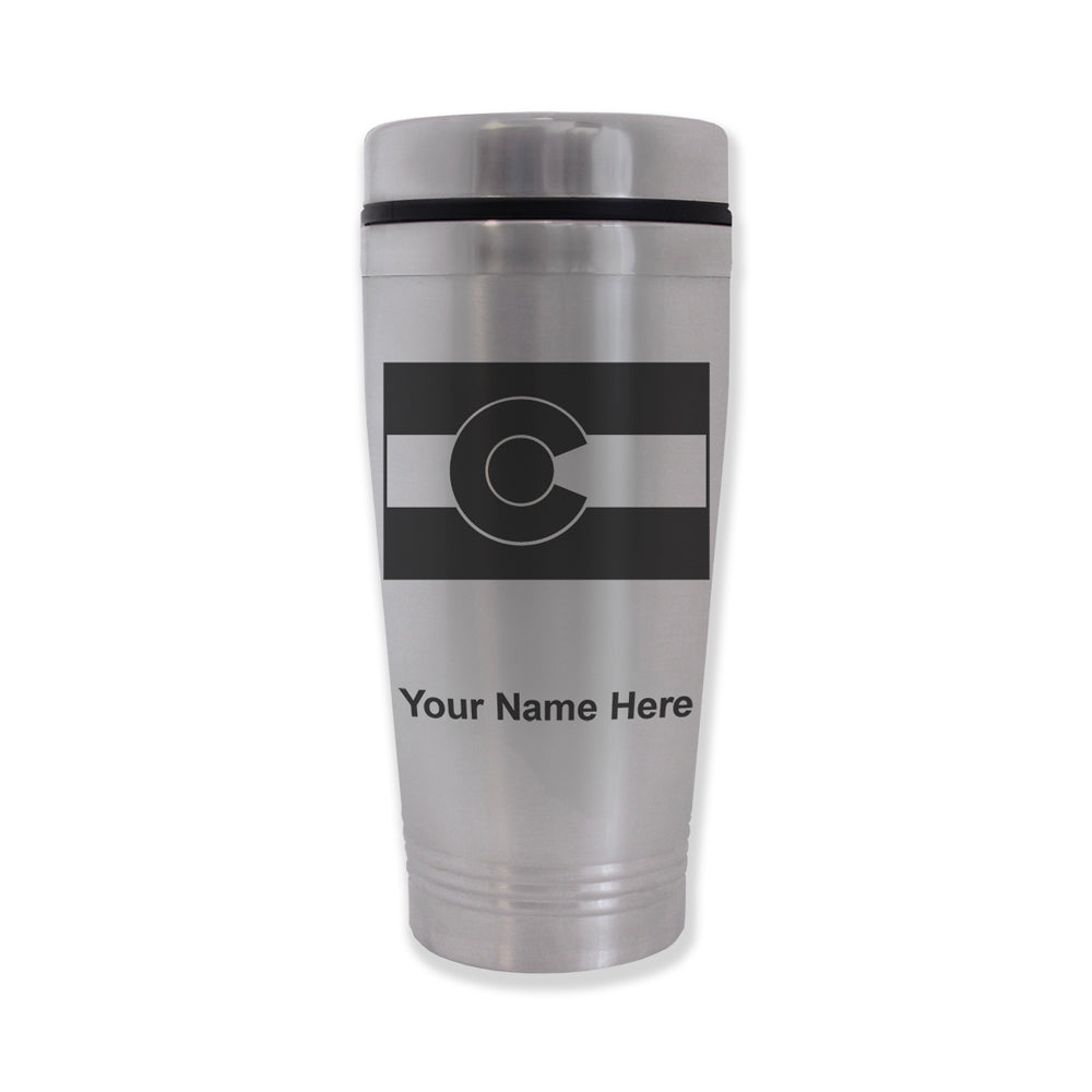 Commuter Travel Mug, Flag of Colorado, Personalized Engraving Included