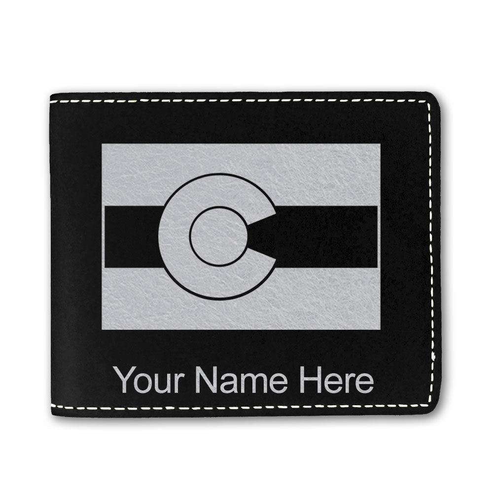Faux Leather Bi-Fold Wallet, Flag of Colorado, Personalized Engraving Included