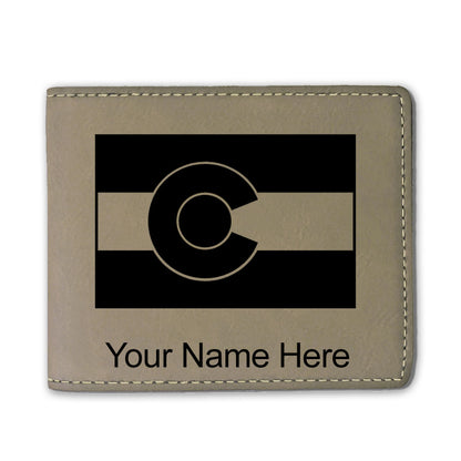 Faux Leather Bi-Fold Wallet, Flag of Colorado, Personalized Engraving Included