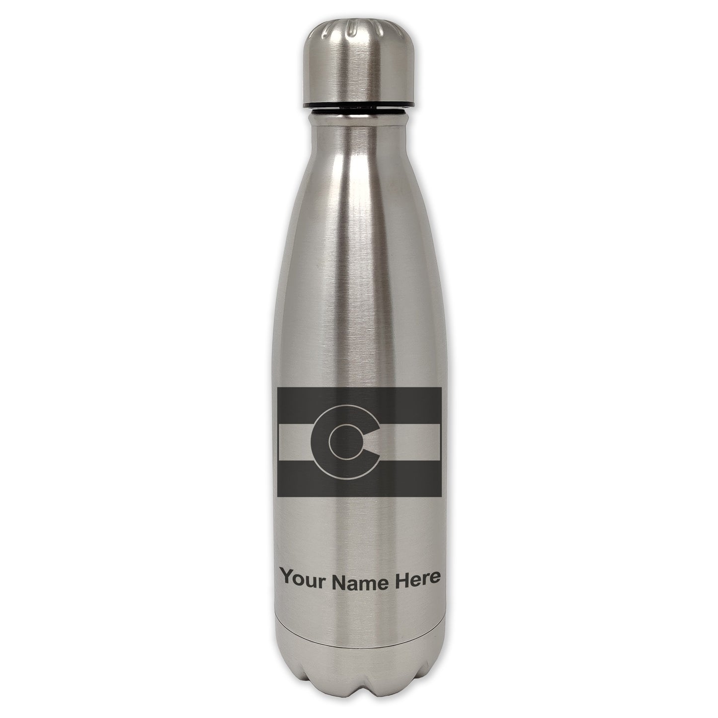 LaserGram Single Wall Water Bottle, Flag of Colorado, Personalized Engraving Included
