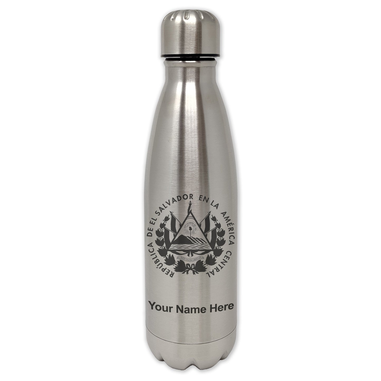 LaserGram Single Wall Water Bottle, Flag of El Salvador, Personalized Engraving Included