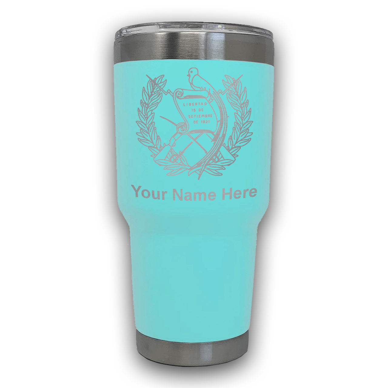 LaserGram 30oz Tumbler Mug, Flag of Guatemala, Personalized Engraving Included