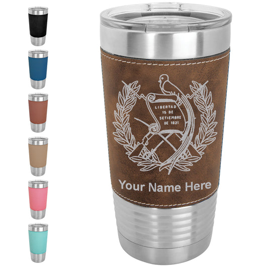 20oz Faux Leather Tumbler Mug, Flag of Guatemala, Personalized Engraving Included - LaserGram Custom Engraved Gifts