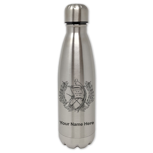 LaserGram Single Wall Water Bottle, Flag of Guatemala, Personalized Engraving Included