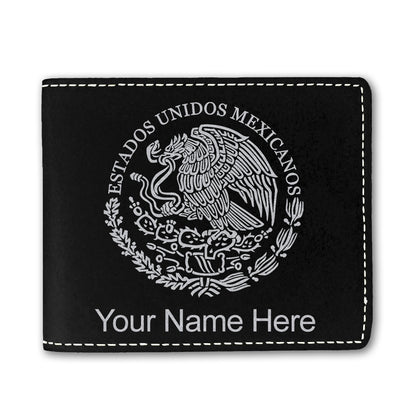 Faux Leather Bi-Fold Wallet, Flag of Mexico, Personalized Engraving Included