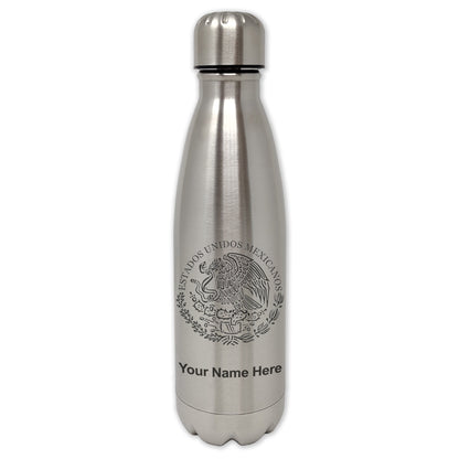 LaserGram Single Wall Water Bottle, Flag of Mexico, Personalized Engraving Included