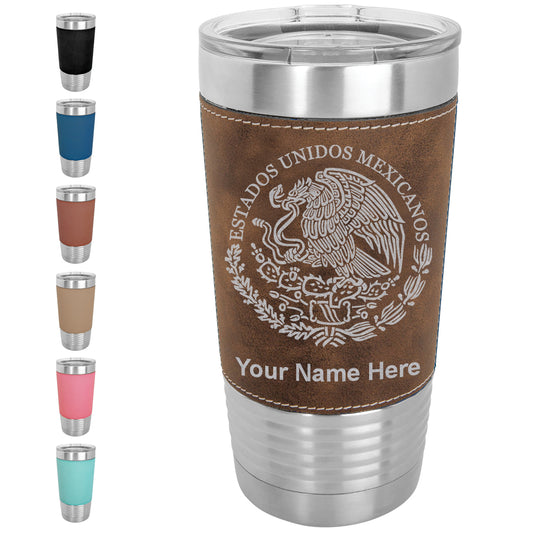 20oz Faux Leather Tumbler Mug, Flag of Mexico, Personalized Engraving Included - LaserGram Custom Engraved Gifts