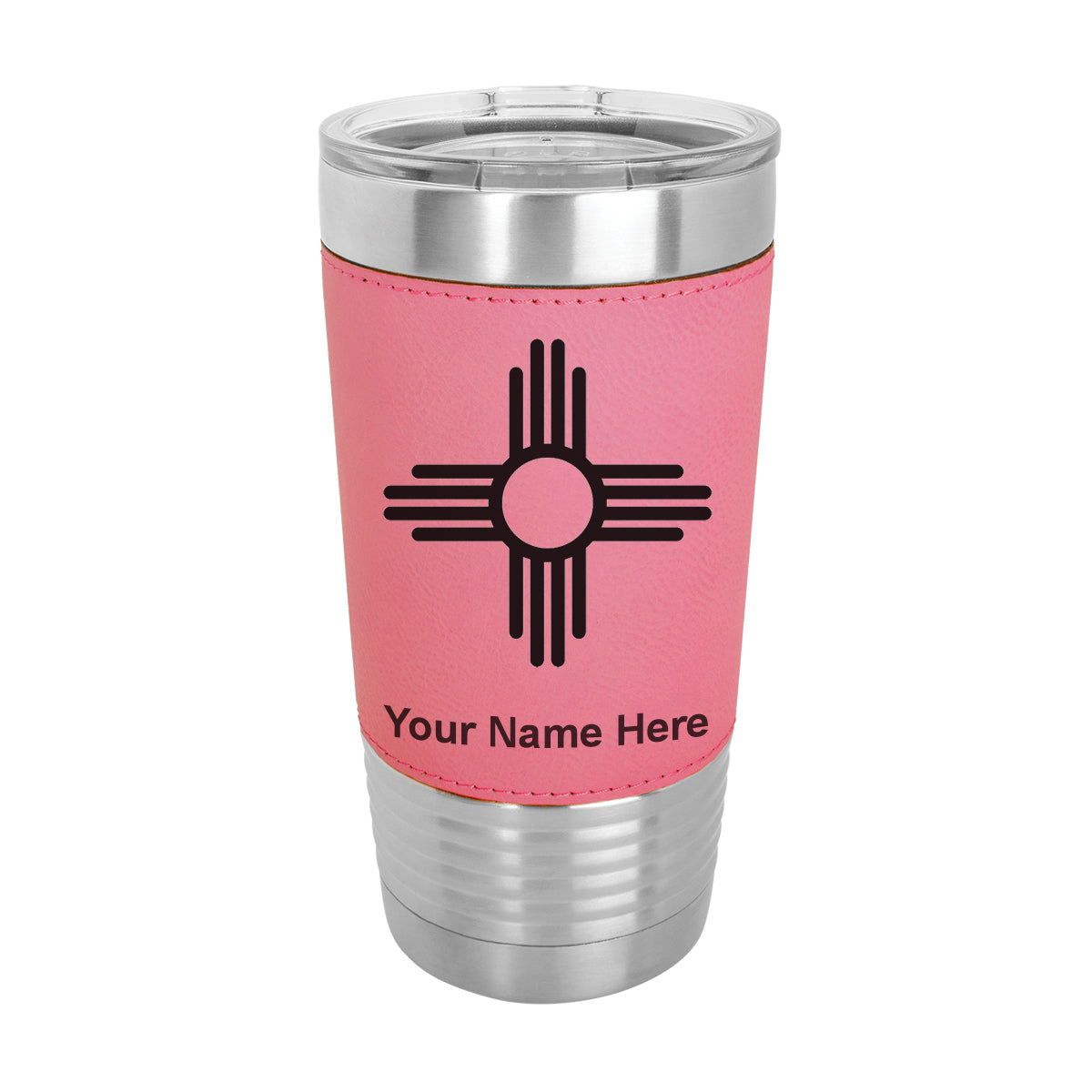 20oz Faux Leather Tumbler Mug, Flag of New Mexico, Personalized Engraving Included - LaserGram Custom Engraved Gifts