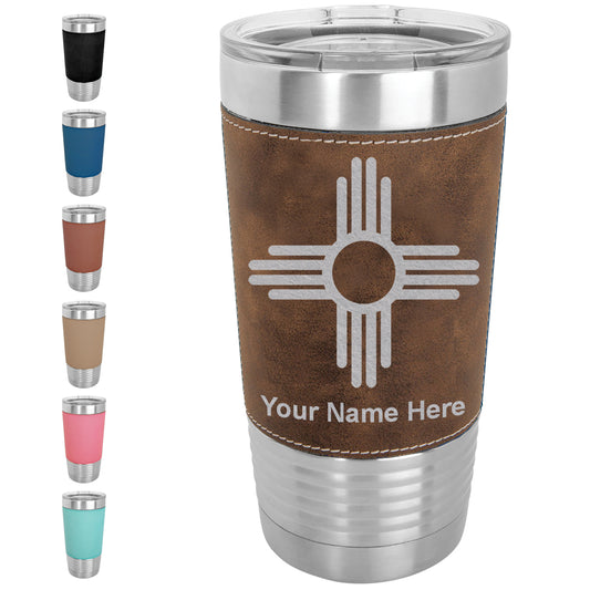 20oz Faux Leather Tumbler Mug, Flag of New Mexico, Personalized Engraving Included - LaserGram Custom Engraved Gifts