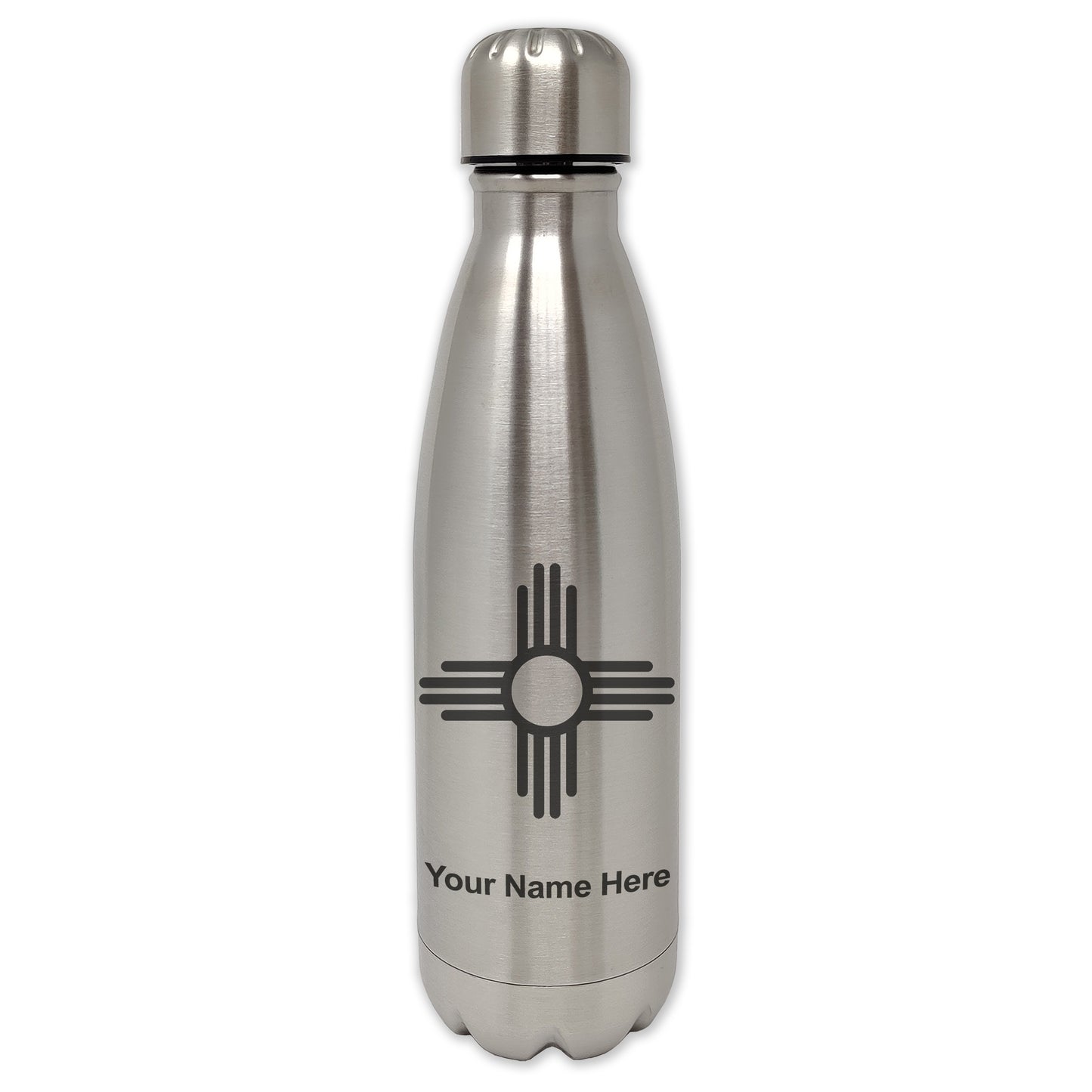 LaserGram Single Wall Water Bottle, Flag of New Mexico, Personalized Engraving Included