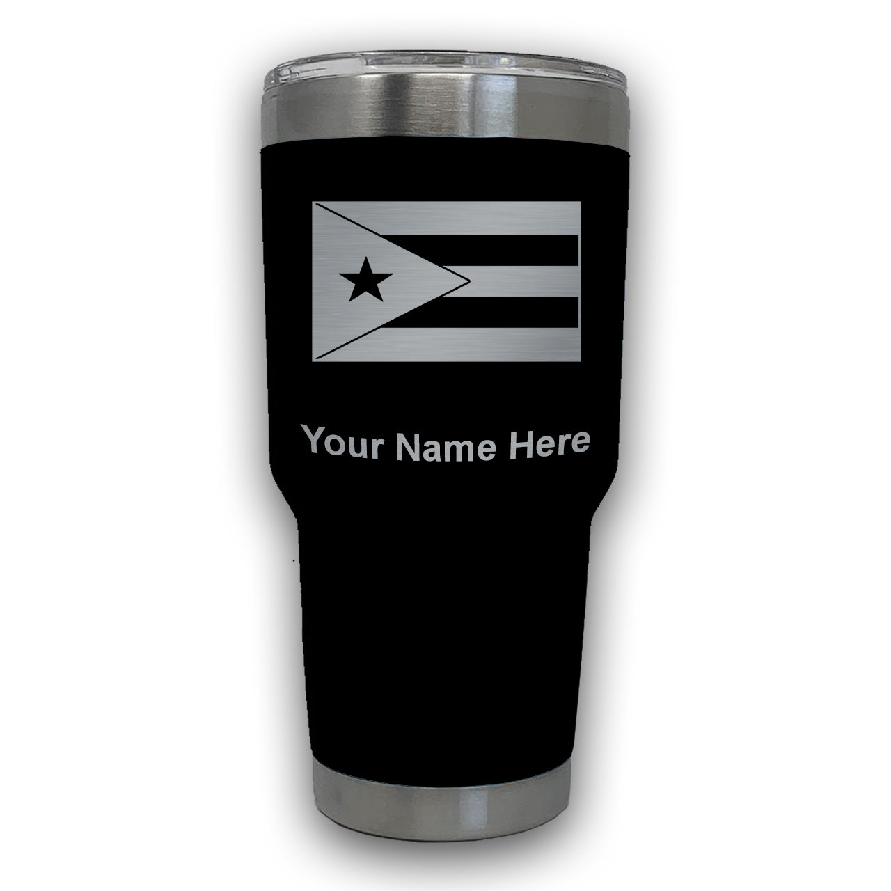 LaserGram 30oz Tumbler Mug, Flag of Puerto Rico, Personalized Engraving Included