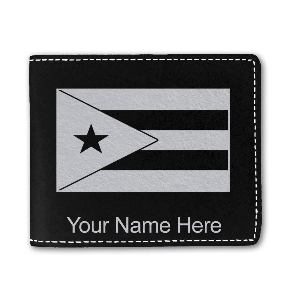 Faux Leather Bi-Fold Wallet, Flag of Puerto Rico, Personalized Engraving Included