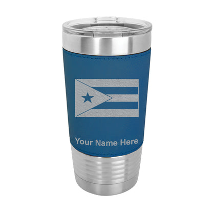 20oz Faux Leather Tumbler Mug, Flag of Puerto Rico, Personalized Engraving Included - LaserGram Custom Engraved Gifts