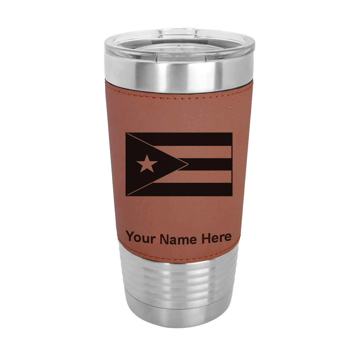 20oz Faux Leather Tumbler Mug, Flag of Puerto Rico, Personalized Engraving Included - LaserGram Custom Engraved Gifts