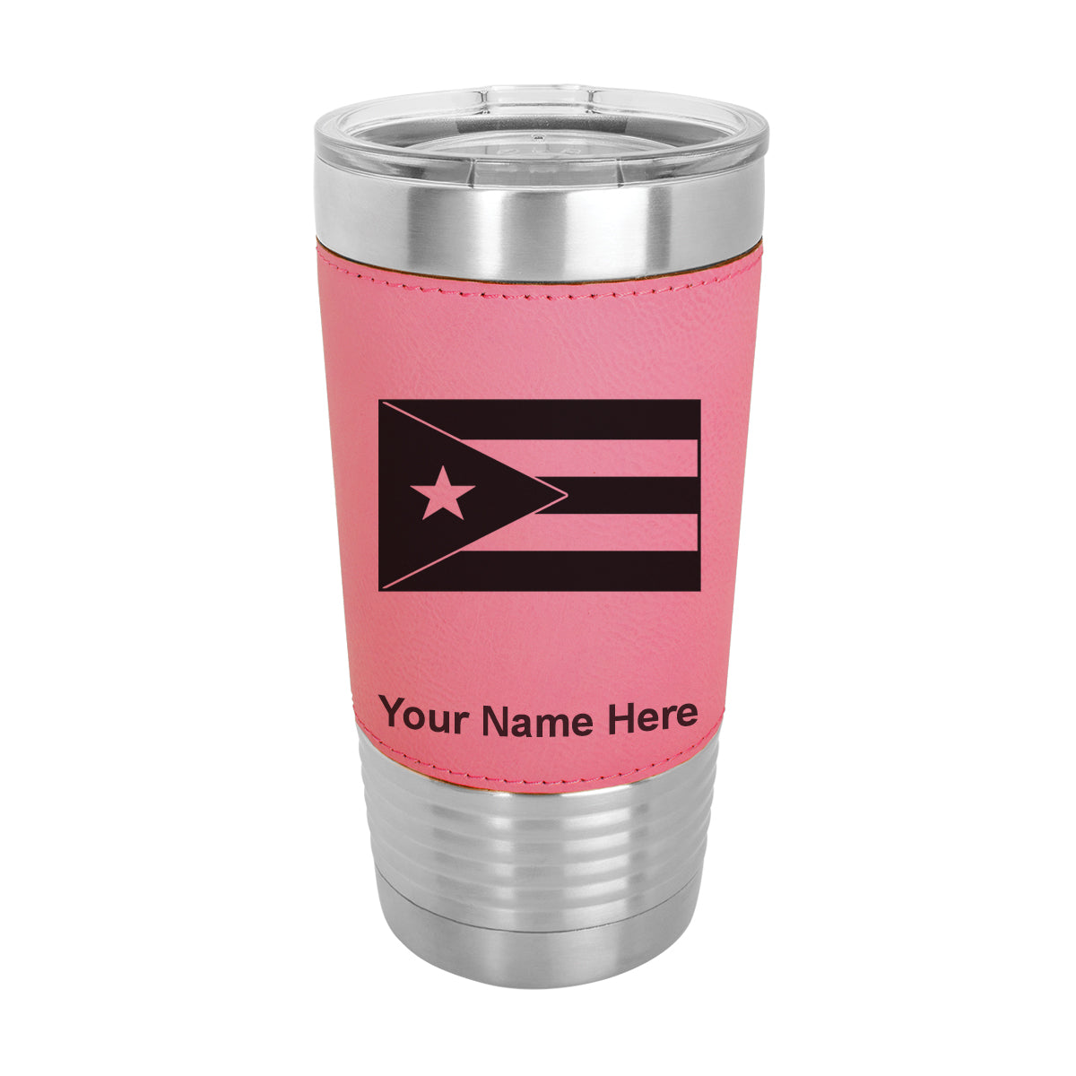 20oz Faux Leather Tumbler Mug, Flag of Puerto Rico, Personalized Engraving Included - LaserGram Custom Engraved Gifts