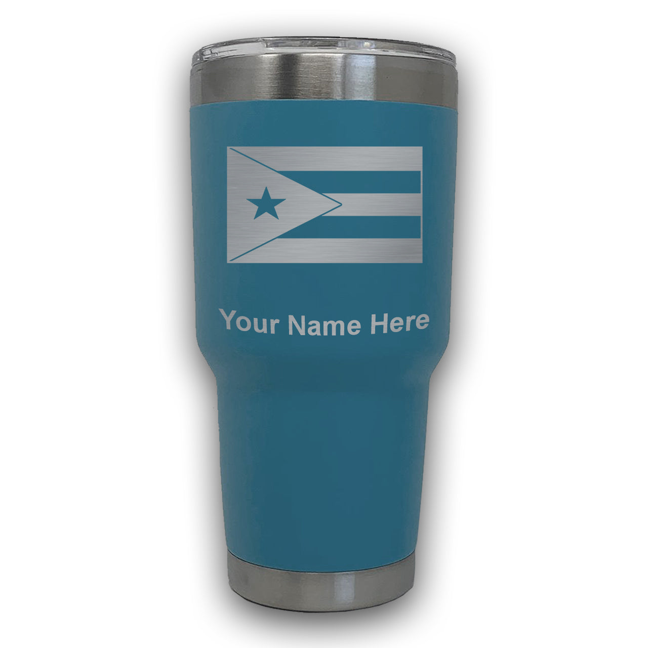 LaserGram 30oz Tumbler Mug, Flag of Puerto Rico, Personalized Engraving Included