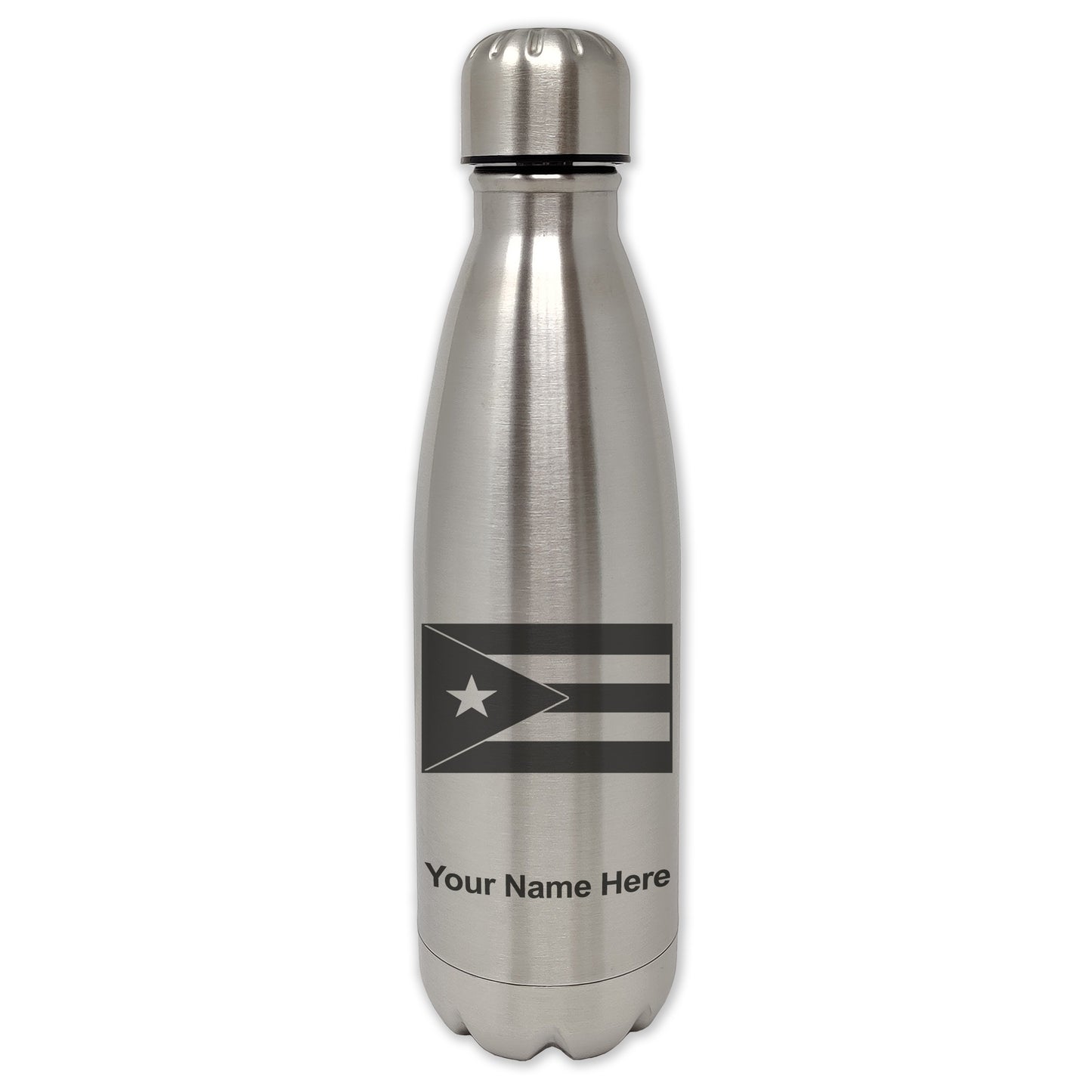 LaserGram Single Wall Water Bottle, Flag of Puerto Rico, Personalized Engraving Included