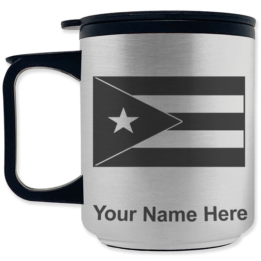 Coffee Travel Mug, Flag of Puerto Rico, Personalized Engraving Included