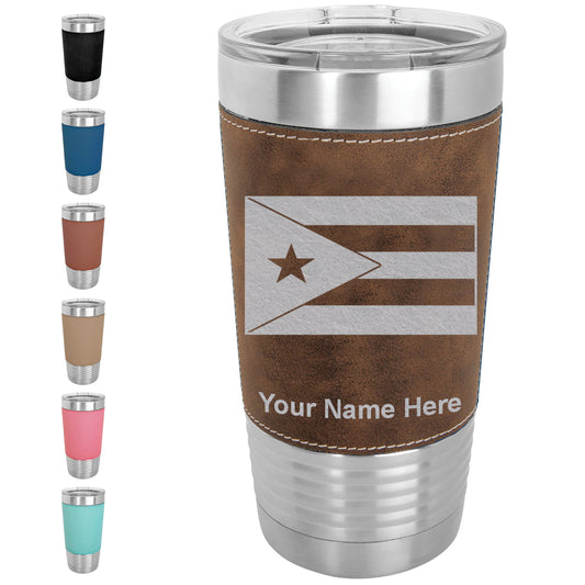 20oz Faux Leather Tumbler Mug, Flag of Puerto Rico, Personalized Engraving Included - LaserGram Custom Engraved Gifts