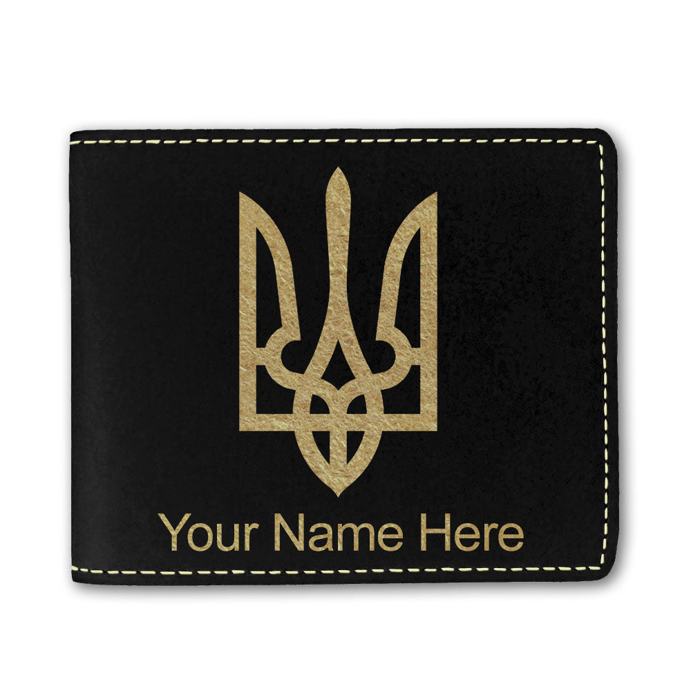 Faux Leather Bi-Fold Wallet, Flag of Ukraine, Personalized Engraving Included