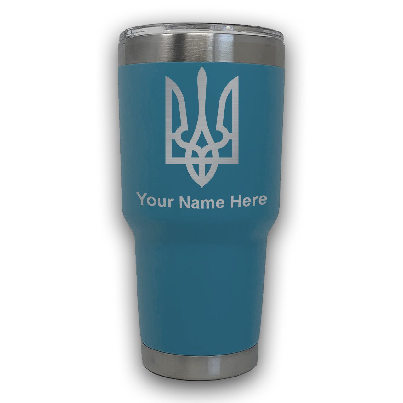 LaserGram 30oz Tumbler Mug, Flag of Ukraine, Personalized Engraving Included