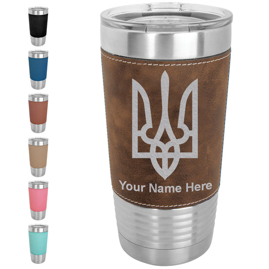 20oz Faux Leather Tumbler Mug, Flag of Ukraine, Personalized Engraving Included - LaserGram Custom Engraved Gifts