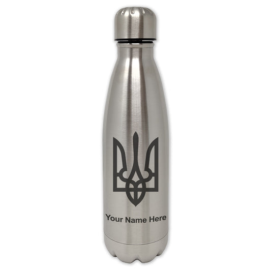 LaserGram Single Wall Water Bottle, Flag of Ukraine, Personalized Engraving Included