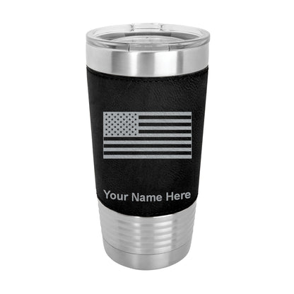 20oz Faux Leather Tumbler Mug, Flag of the United States, Personalized Engraving Included - LaserGram Custom Engraved Gifts