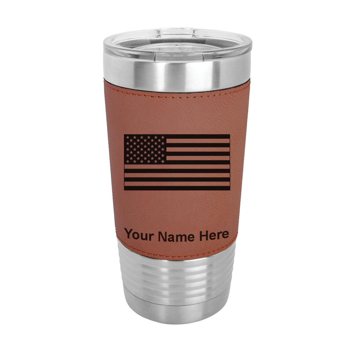 20oz Faux Leather Tumbler Mug, Flag of the United States, Personalized Engraving Included - LaserGram Custom Engraved Gifts