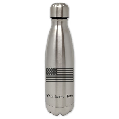 LaserGram Single Wall Water Bottle, Flag of the United States, Personalized Engraving Included