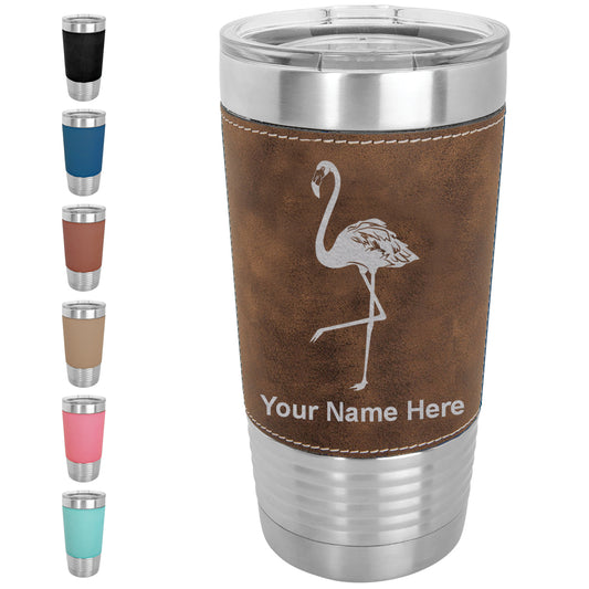 20oz Faux Leather Tumbler Mug, Flamingo, Personalized Engraving Included - LaserGram Custom Engraved Gifts