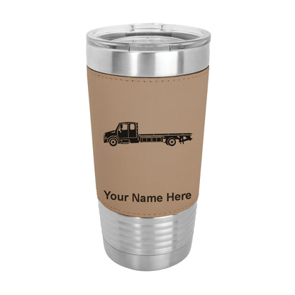 20oz Faux Leather Tumbler Mug, Flat Bed Tow Truck, Personalized Engraving Included - LaserGram Custom Engraved Gifts