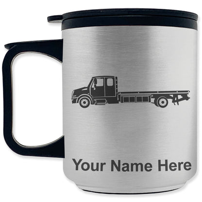 Coffee Travel Mug, Flat Bed Tow Truck, Personalized Engraving Included