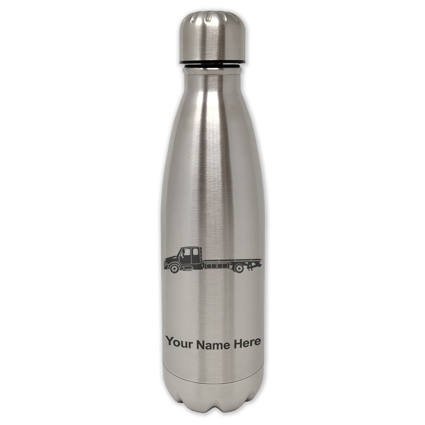LaserGram Single Wall Water Bottle, Flat Bed Tow Truck, Personalized Engraving Included