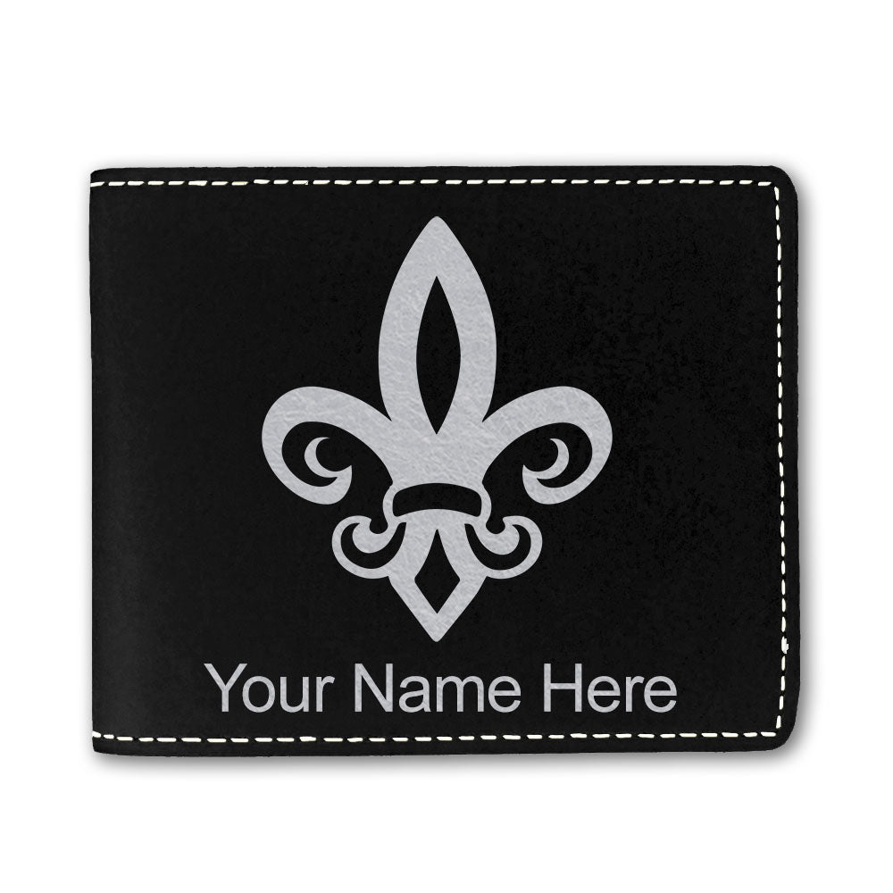 Faux Leather Bi-Fold Wallet, Fleur de Lis, Personalized Engraving Included