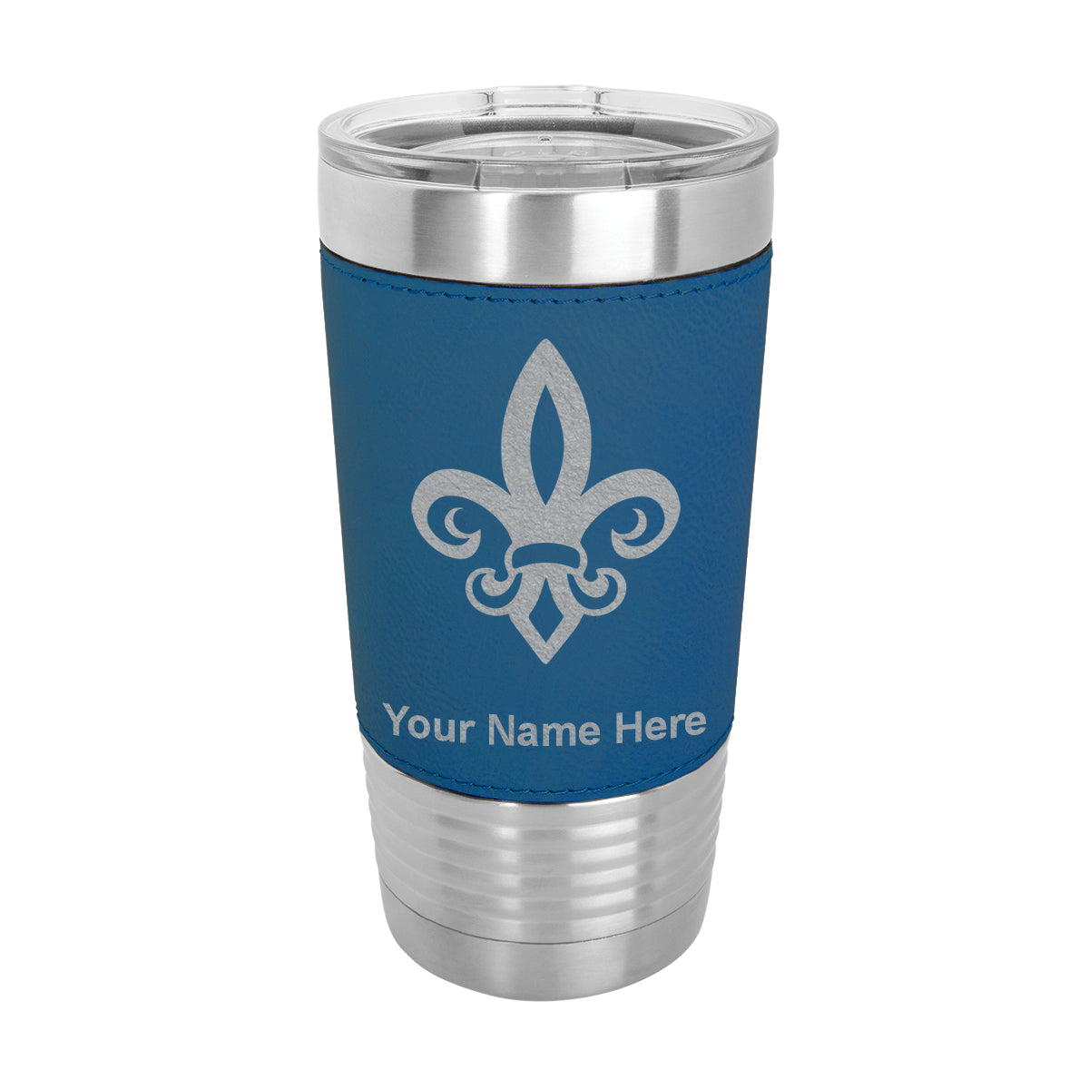 20oz Faux Leather Tumbler Mug, Fleur de Lis, Personalized Engraving Included - LaserGram Custom Engraved Gifts