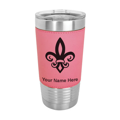 20oz Faux Leather Tumbler Mug, Fleur de Lis, Personalized Engraving Included - LaserGram Custom Engraved Gifts