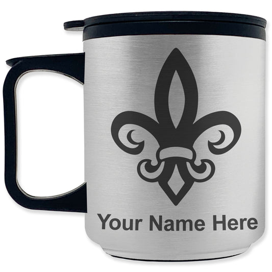 Coffee Travel Mug, Fleur de Lis, Personalized Engraving Included