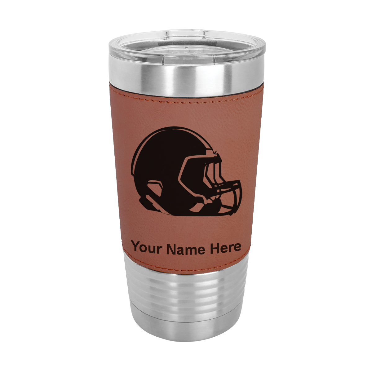 20oz Faux Leather Tumbler Mug, Football Helmet, Personalized Engraving Included - LaserGram Custom Engraved Gifts