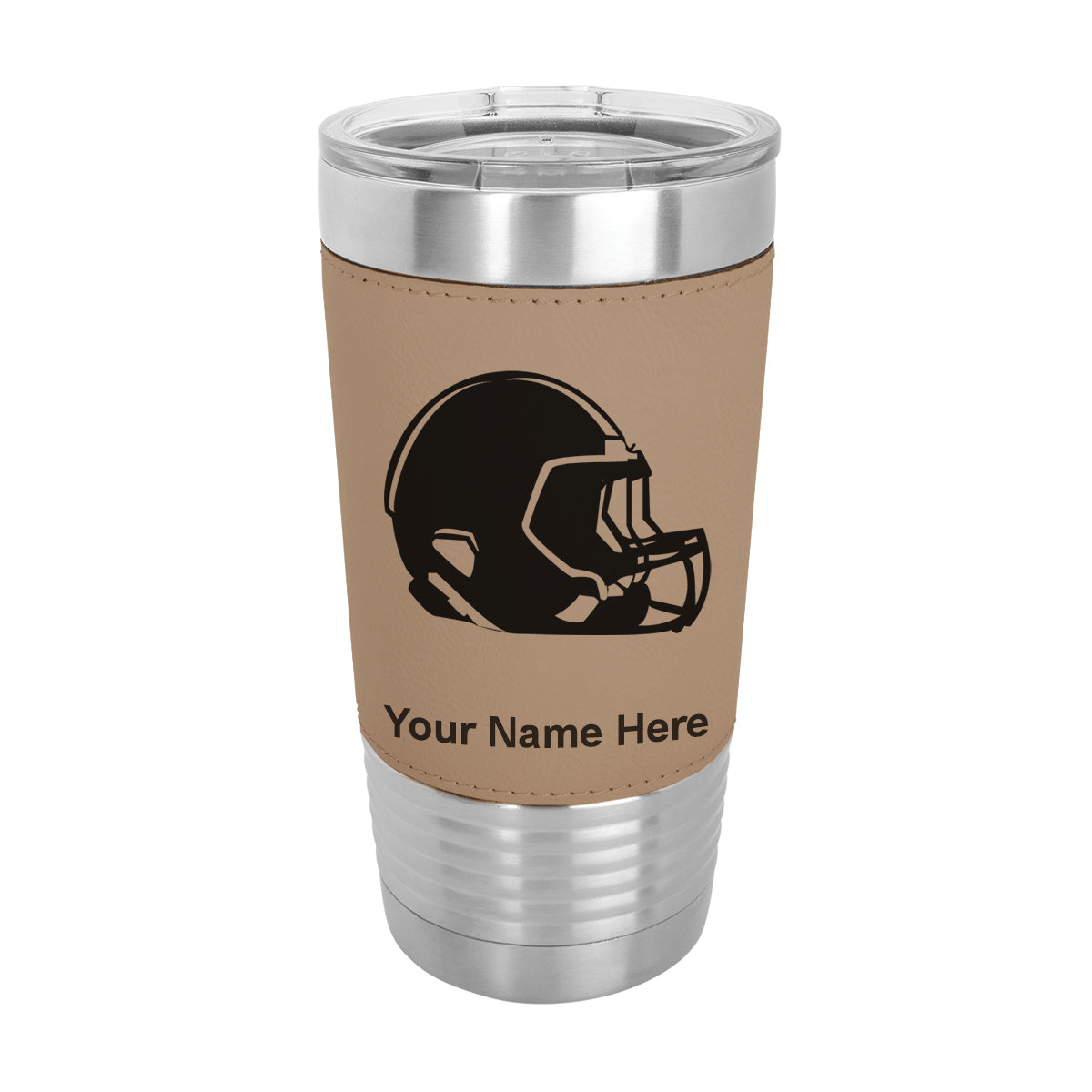 20oz Faux Leather Tumbler Mug, Football Helmet, Personalized Engraving Included - LaserGram Custom Engraved Gifts