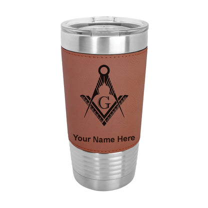 20oz Faux Leather Tumbler Mug, Freemason Symbol, Personalized Engraving Included - LaserGram Custom Engraved Gifts